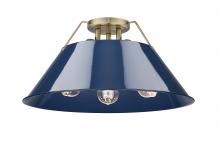  3306-3FM AB-NVY - Orwell AB 3 Light Flush Mount in Aged Brass with Matte Navy shade